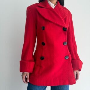 Vintage Pea Coat Womens 6 Red Wool Blend Double Breasted Quiet Luxury Elegant